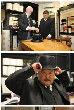 Oddjob lookalike Laval Siou at Lock's Hatters