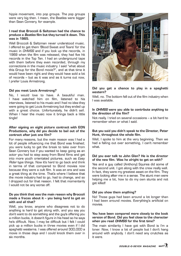007 MAGAZINE 40th Anniversary Issue - The George Lazenby Interview