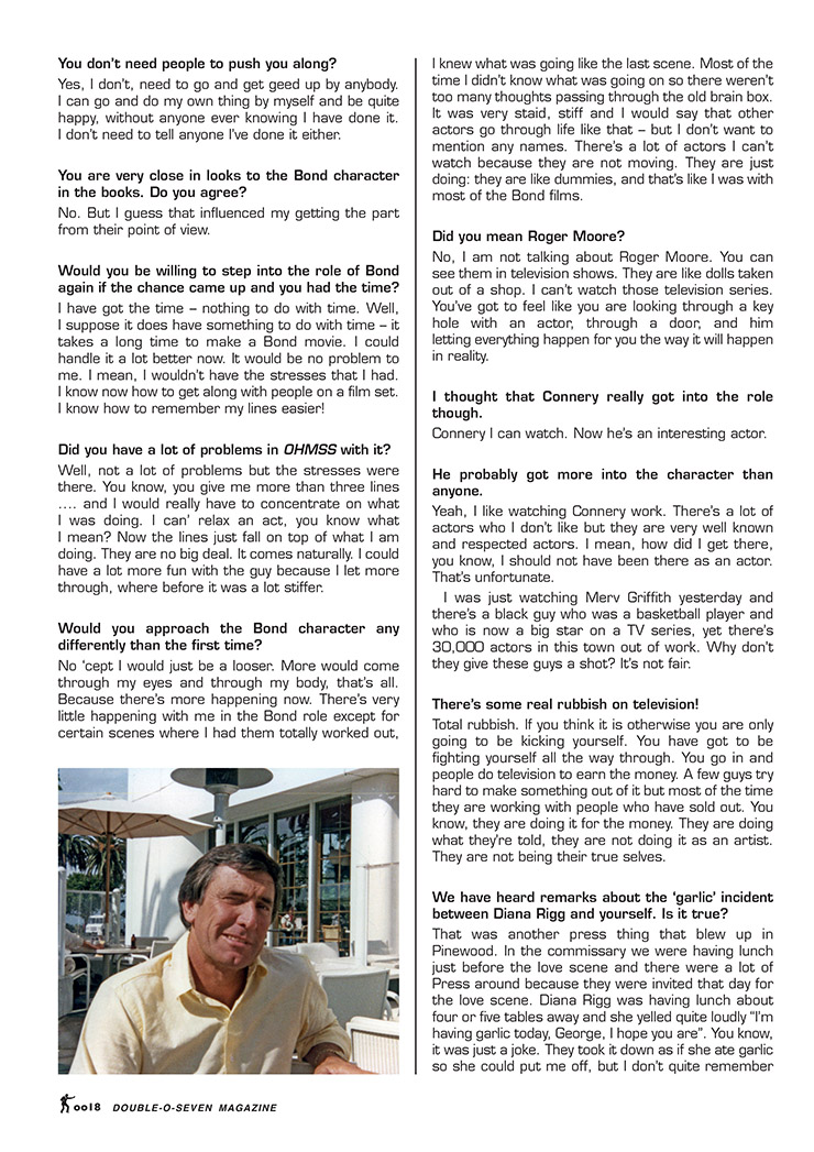 007 MAGAZINE 40th Anniversary Issue - The George Lazenby Interview