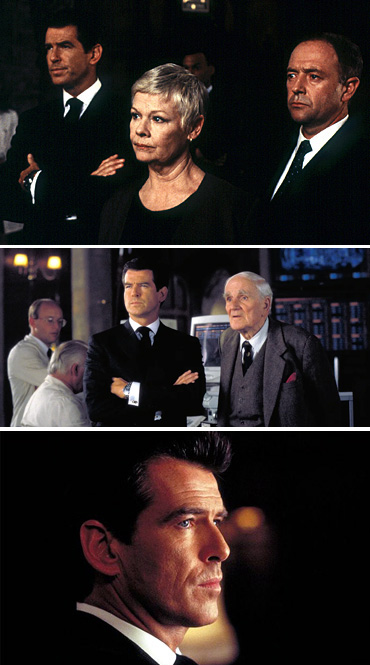 Pierce Brosnan, Judi Dench, Michael Kitchen and Desmond LlewlynPierce Brosnan as James Bond in The World Is Not Enough (1999)