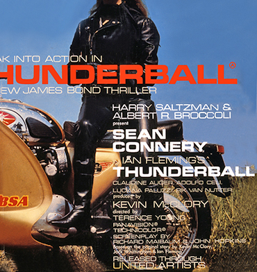 1965 promotional poster for the BSA Lightning featured in Thunderball with Luciana Paluzzi as bad-girl Fiona Volpe.