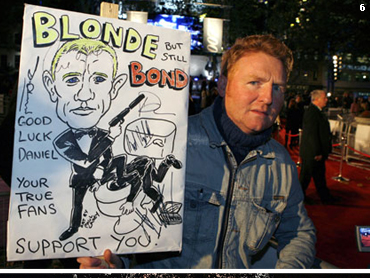 Joe Storey with 'Blonde but still Bond' banner