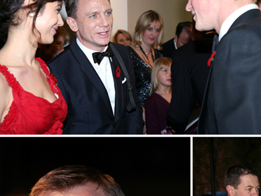 Olga Kurylenko and Daniel Craig chat with Prince Harry at the Quantum of Solace premiere