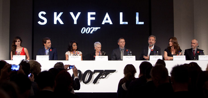 Eon Productions, Metro-Goldwyn-Mayer Studios and Sony Pictures Entertainment are delighted to announce the 23rd James Bond adventure "SKYFALL". Pictured: (L to R) Bérénice Marlohe, Javier Bardem, Naomie Harris, Judi Dench, Daniel Craig, Director Sam Mendes, Producer Barbara Broccoli and Producer Michael G. Wilson.