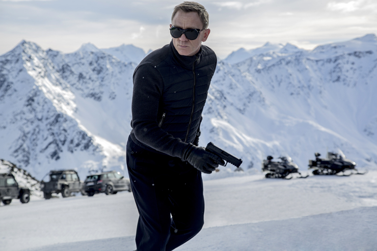 Daniel Craig as James Bond 007 on location in the Austrian alps for SPECTRE (2015)