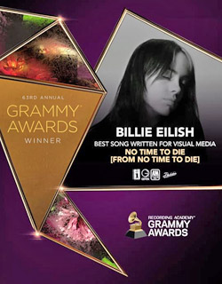 Billie Eilish wins Grammy award for No Time To Die