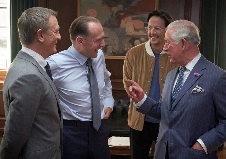 Daniel Craig, Ralph Fiennes and BOND 25 director Cary Fukunaga meet Prince Charles at Pinewood Studios
