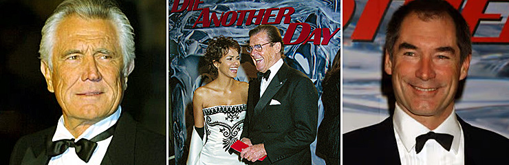 George Lazenby, Halle Berry & Roger Moore, and Timothy Dalton at the World Premiere of Die Another Day (2002)