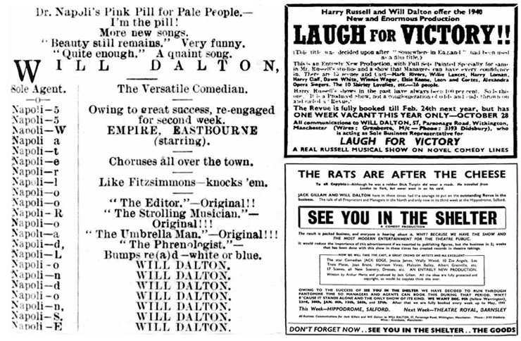 Will Dalton music hall advertisements