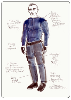 Design sketch forJames Bond's navy tactical costume by Suttirat Anne Larlarb