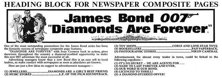 Diamonds Are Forever (1971) newspaper heading block