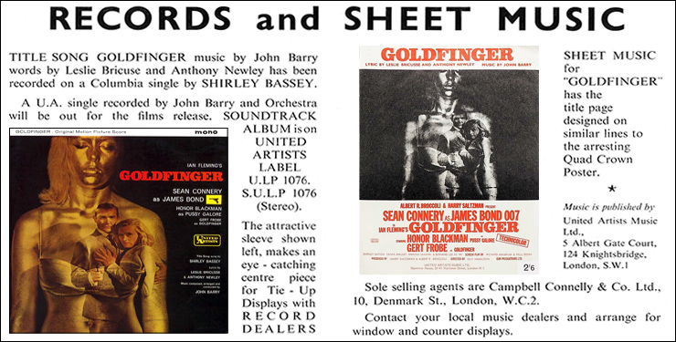 Goldfinger (1964) soundtrack and sheet music