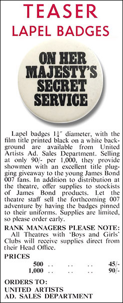 On Her Majesty's Secret Service (1969) lapel badge