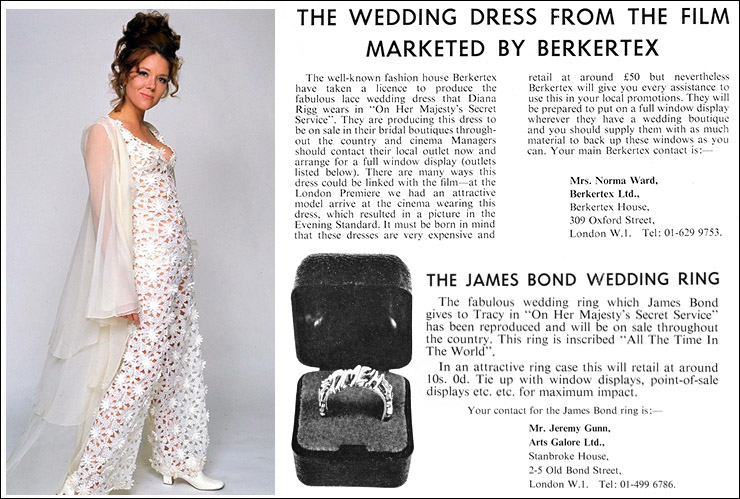 On Her Majesty's Secret Service (1969) Berkertex wedding dress | Arts Galore wedding ring