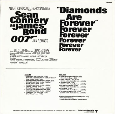 Diamonds Are Forever Original Motion Picture Soundtrack USA rear sleeve