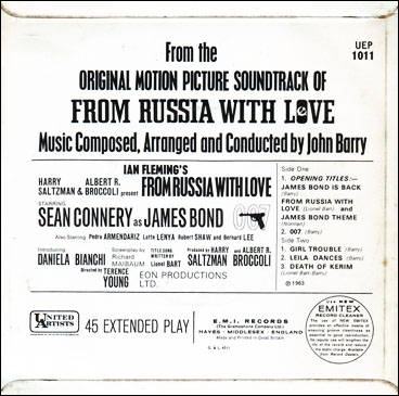 EP Excerpts from film soundtrack From Russia With Love rear sleeve