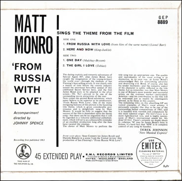 From Russia With Love Matt Monro 45rpm EP back sleeve