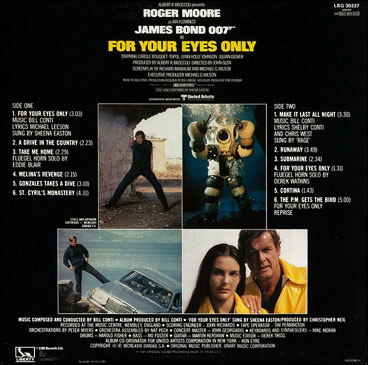 For Your Eyes Only Original Motion Picture Soundtrack rear sleeve
