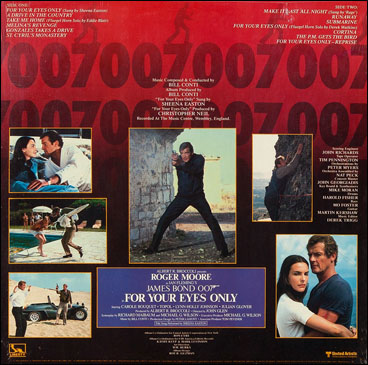 For Your Eyes Only Original Motion Picture Soundtrack USA rear sleeve