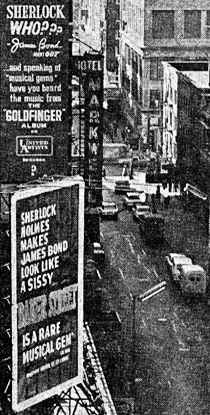 Goldfinger/Bkaer Street billboard rivalry above Times Square 1964