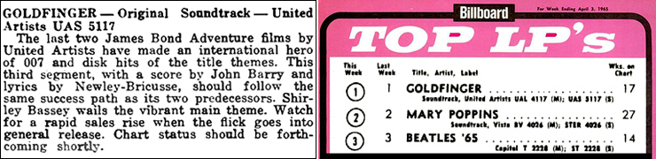 Goldfinger Cash Box magazine review | Billboard Top 200 week ending April 3, 1965