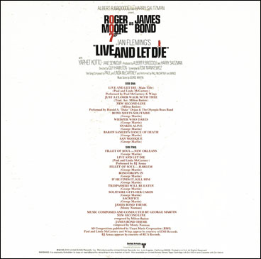 Live And Let Die Original Motion Picture Soundtrack USA rear sleeve
