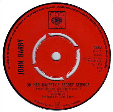 On Her Majesty's Secret Service John Barry 45rpm single