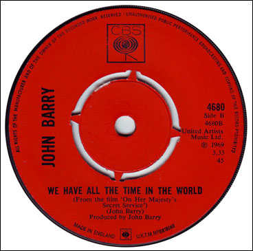We Have All the Time In The World John Barry 45rpm single
