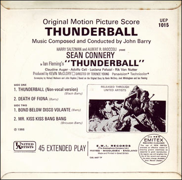 EP Excerpts from Thunderball Original Motion Picture Score rear sleeve