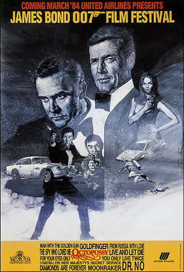 1984 United Airlines James Bond Festival poster illustrated by Glenn Harrington