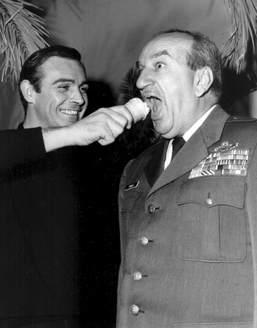 Sean Connery with Lt. Col. Charles Russhon on the set of Thunderball (1965)