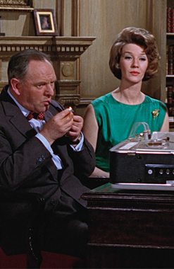 Bernard Lee as M and Lois Maxwell as Miss Moneypenny