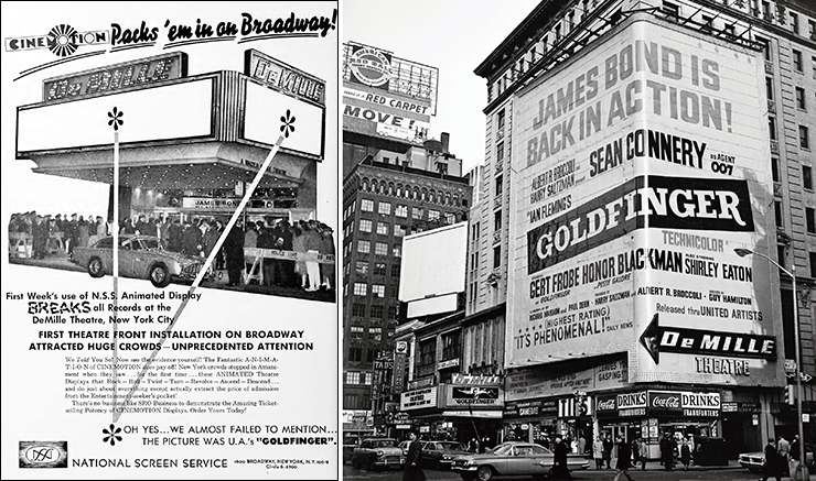 National Screen Service advertisment | De MILLE Theatre hoarding for Goldfinger (1964)