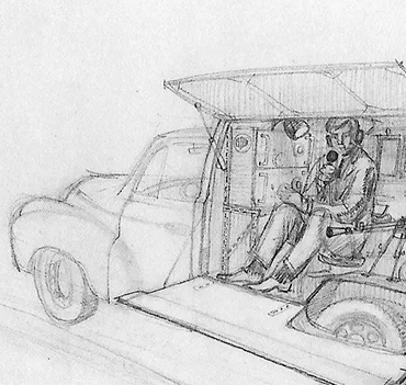 Michael White production sketch of the Royal Mail van in Goldfinger (1964)