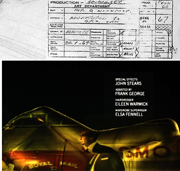 John Stears credit in the Goldfinger main titles designed by Robert Brownjohn