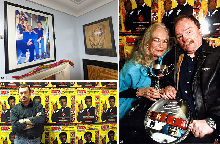 Golden Girl Shirley Eaton, surprised Chris Mitch Mitchell at the 007 MAGAZINE offices with a special presentation from CORGI Toys.