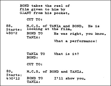 Cut lines in From Russia With Love cutting continuity script