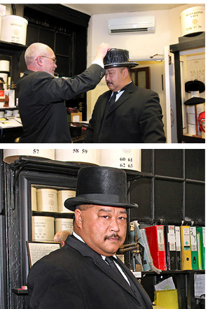 Oddjob lookalike Laval Siou measured for his hat