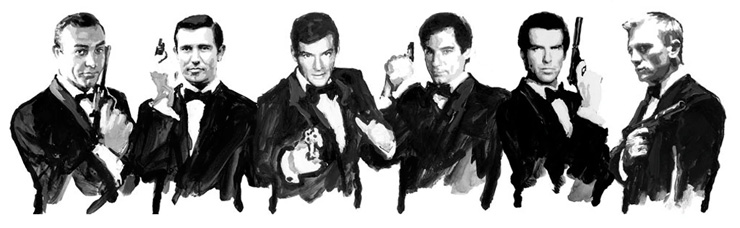 Everything or Nothing - six James Bonds artwork by James Hart Dyke