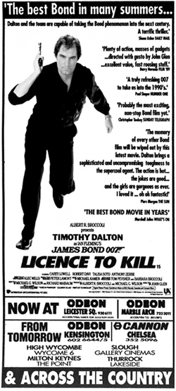 Licence To Kill (1989) newpaper advertisement