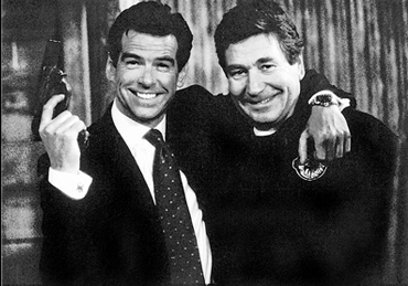 With four time James Bond Pierce Brosnan on the set of Tomorrow Never Dies 