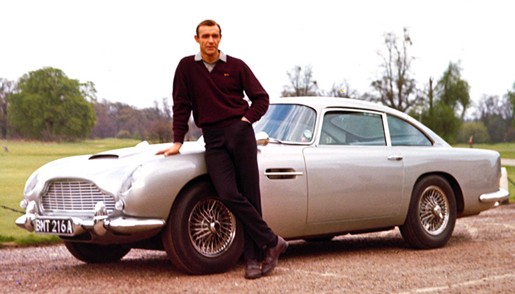 Sean Connery as James Bond 007 in Goldfinger (1964) with the Aston Martin DB5 at Stoke Poges Golf Club