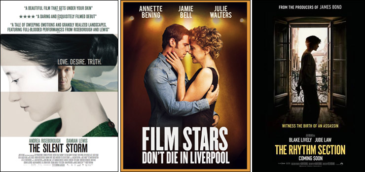 The silent Storm (2014), Film Stars Don't Die In LiverPool (2017) and The Rhythm Section (2020) posters