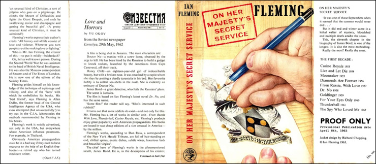 ON HER MAJESTY'S SECRET SERVICE proof copy with Izvestiya review