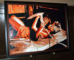 Michel Bell's painting of Roger Moore & Britt Ekland
