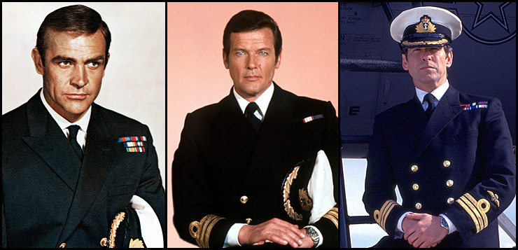 Sean Connery, Roger Moore and Pierce Brosna as Commander James Bond