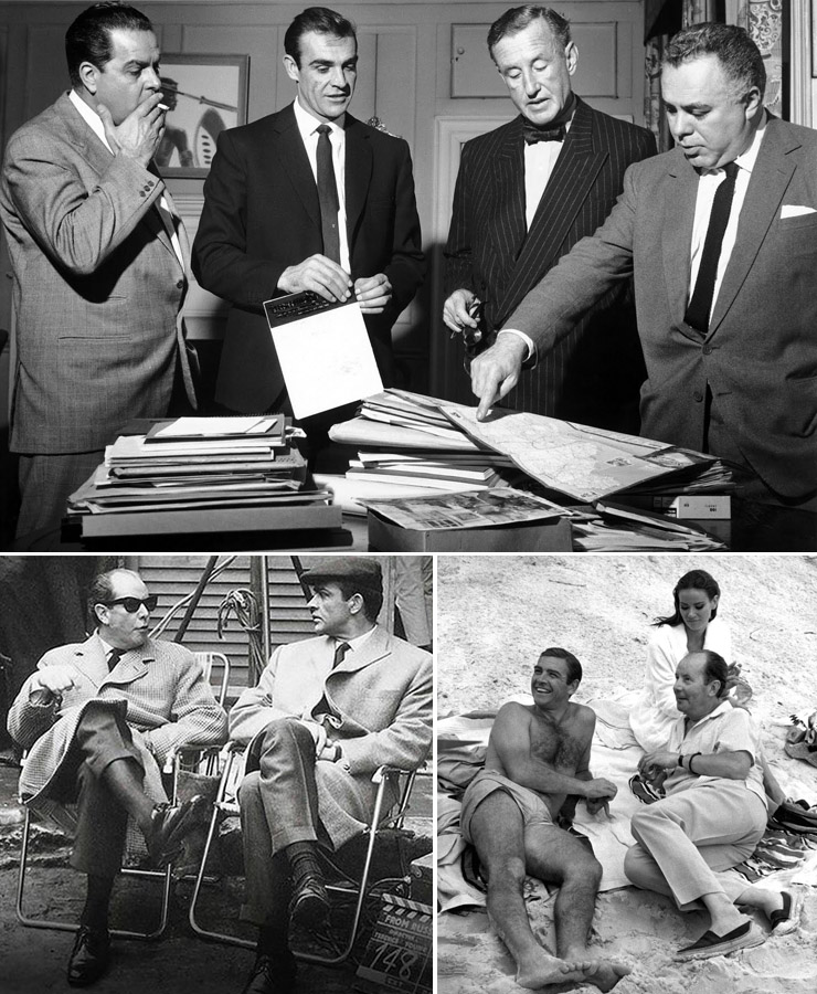 James Bond Producers Albert R. Broccoli and Harry Saltzman with Sean Connery and Ian Fleming/Terence Young director and Thunderball co-star Claudine Auger