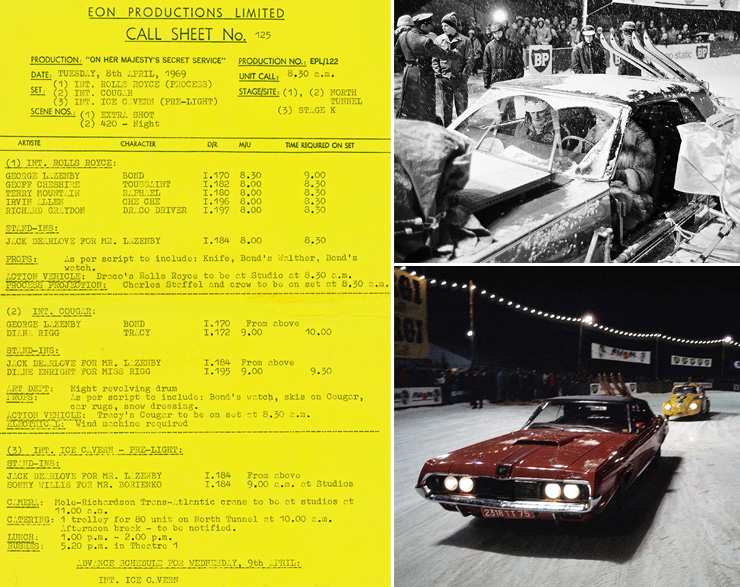 OHMSS call sheet/1969 Mercury Cougar XR7 convertible On Her Majesty's Secret Service (1969)