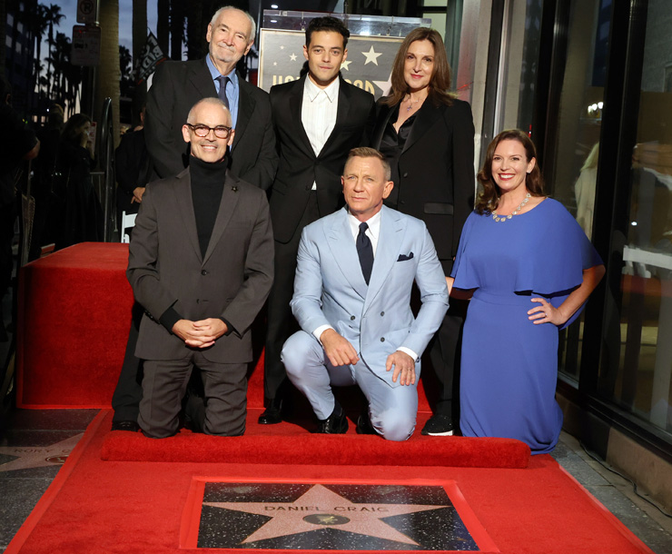 Michael G. Wilson [Co-producer No Time To Die], Rami Malek [Lyutsifer Safin No Time To Die], Barbara Broccoli [Co-producer No Time To Die], Mitch O'Farrell [Los Angeles City Council Member], Daniel Craig [James Bond in No Time To Die], Nicole Mihalka [Hollywood Chamber of Commerce Chair]