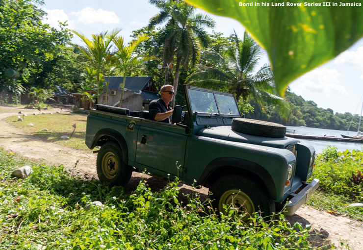 Bond in his Land Rover Series III in Jamaica